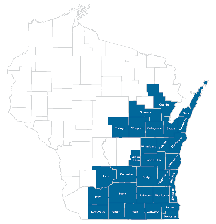 map of wisconsin with counties marked